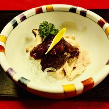 しいたけと<br />
しっとり肉味噌鶏肉和え